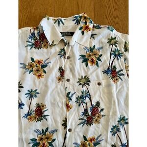 Boca Classics Button Down Shirt Mens Large White Excellent Tropical Palm Print